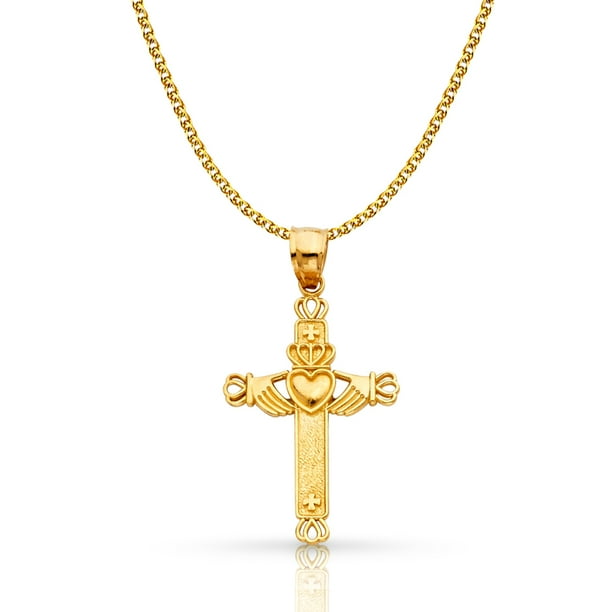 14K Yellow Gold Claddagh Cross Pendant Jewelry